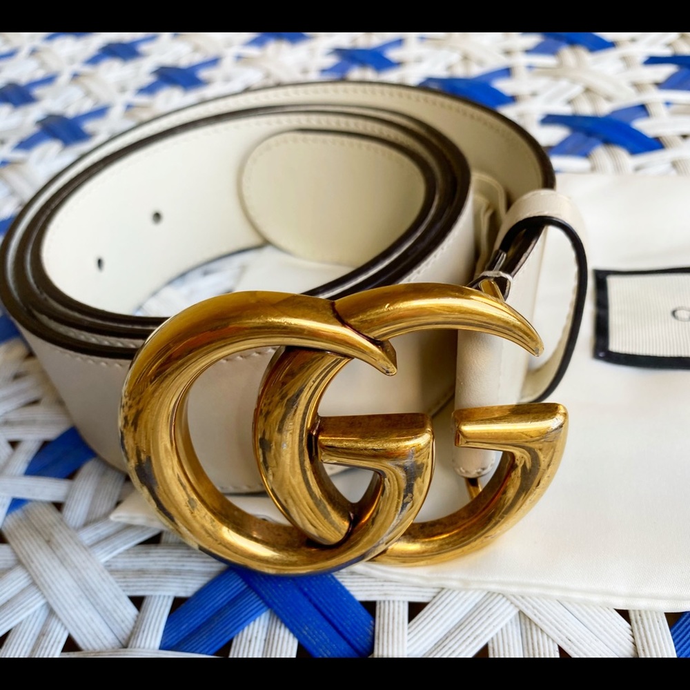 Gucci Belt-white/cream leather